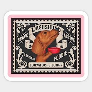 Cute dachshund wanting more treats on vintage stamp Sticker